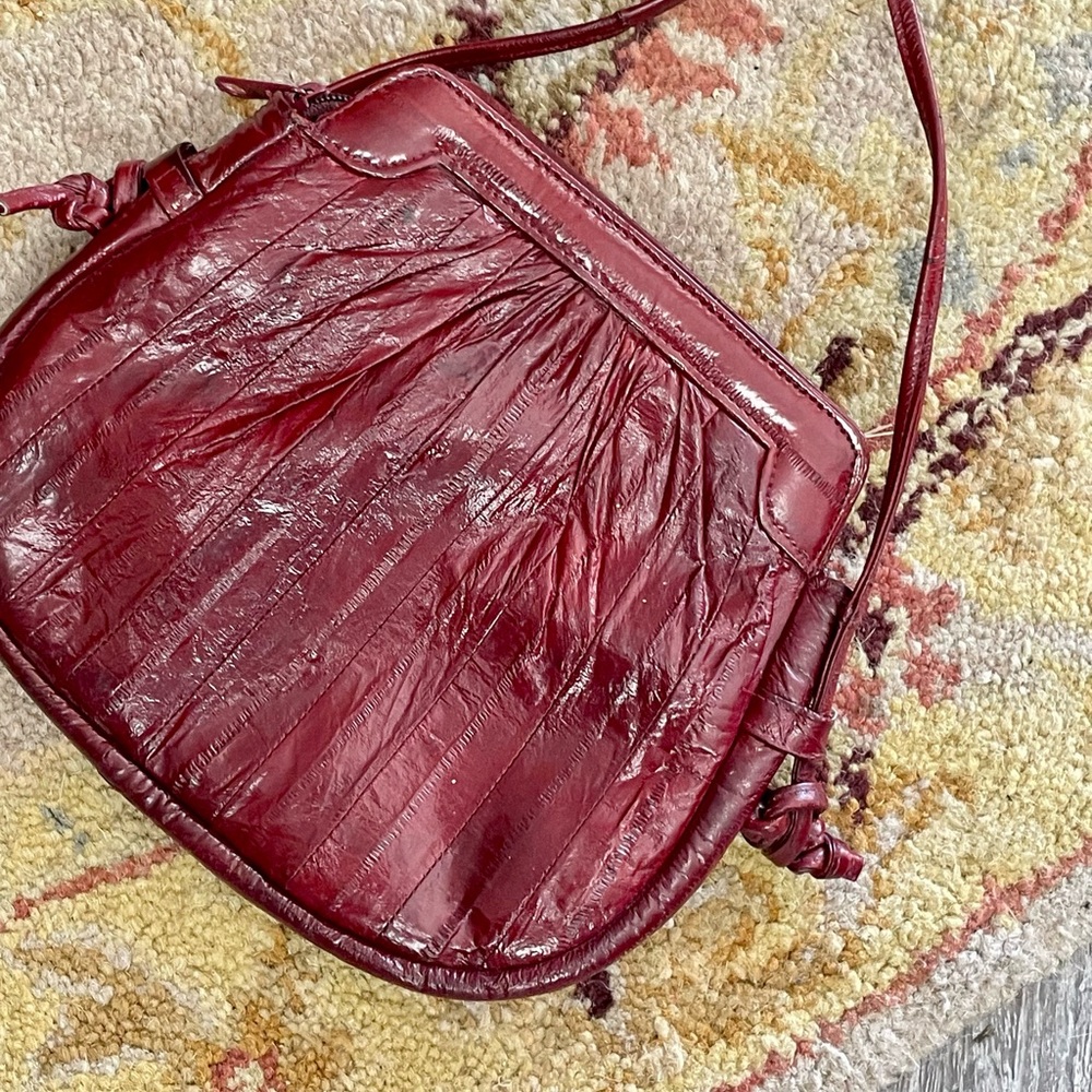 Vintage 1980s Burgundy Red Eel Leather Crossbody Bag - Picture 10 of 14